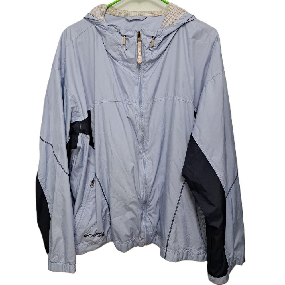 Columbia Women's Light Blue Packable Wind Breaker Full Zip Hooded Rain Jacket 2X